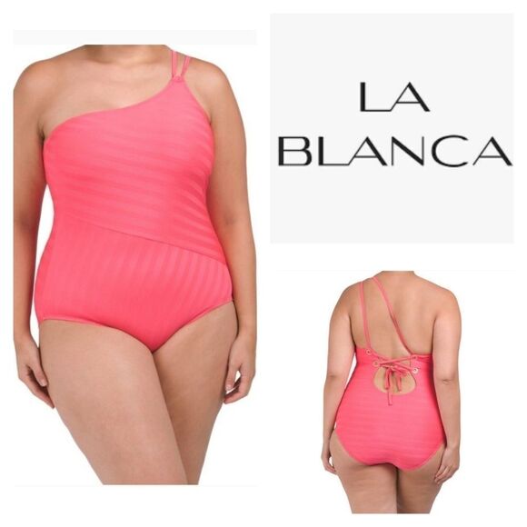 La Blanca Linea Costa Back One-Shoulder Coral Color One-piece Swimsuit - Picture 15 of 15